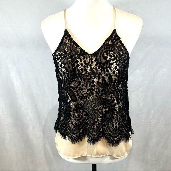 Bleuh ciel black lace overlay nude cami top size XS - Picture 1 of 6